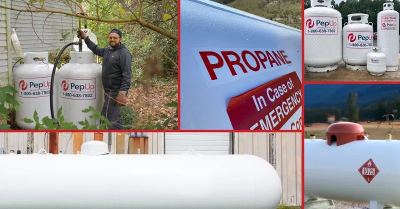 Propane tank size images, including 100, 250, 500 gallon LP tank and more options from PepUp.