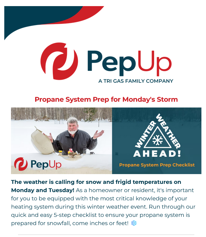 PepUp newsletter example winter weather tips.