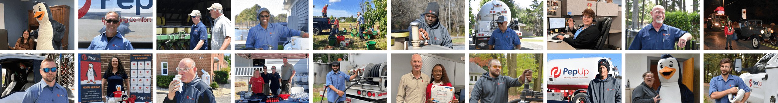 Collage of PepUp employee images, on the job and in the Delmarva community.
